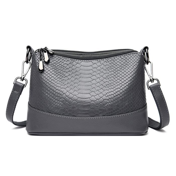 Bolso de hombro para mujer - FONDUPIN - Elegante modelo en piel sintética - Gris - Correa de hombro desmontable y ajustable