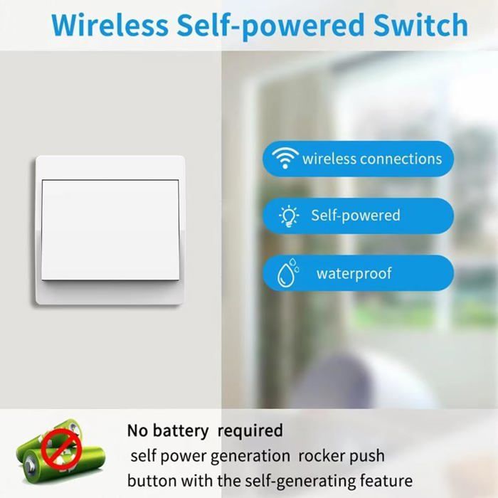 Interruttore wireless - AIMOONSA - 1 modulo 2V1A - Autoalimentato (senza batteria) - Impermeabile - Portata interna 50 m