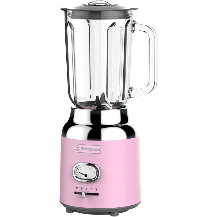 Westinghouse Retro Blender Sur Socle 1.5 L, Mixeur à Smoothies et Broyeur à Glace, 4 Vitesses, Bol en Verre, 600 W, Sans BPA, Rose