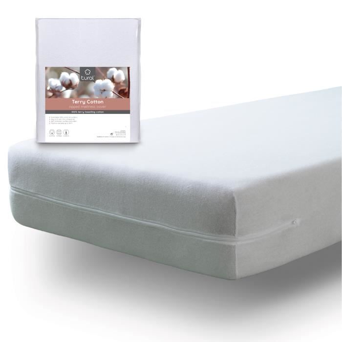Mattress cover - TURAL - 160x190/200cm - 100% cotton terry cloth - Zipper closure - Heat resistant