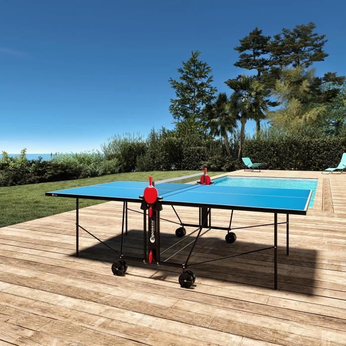 SPONETA - Tavolo da ping pong - Tavolo da ping pong compatto - Uso esterno - Blu e nero