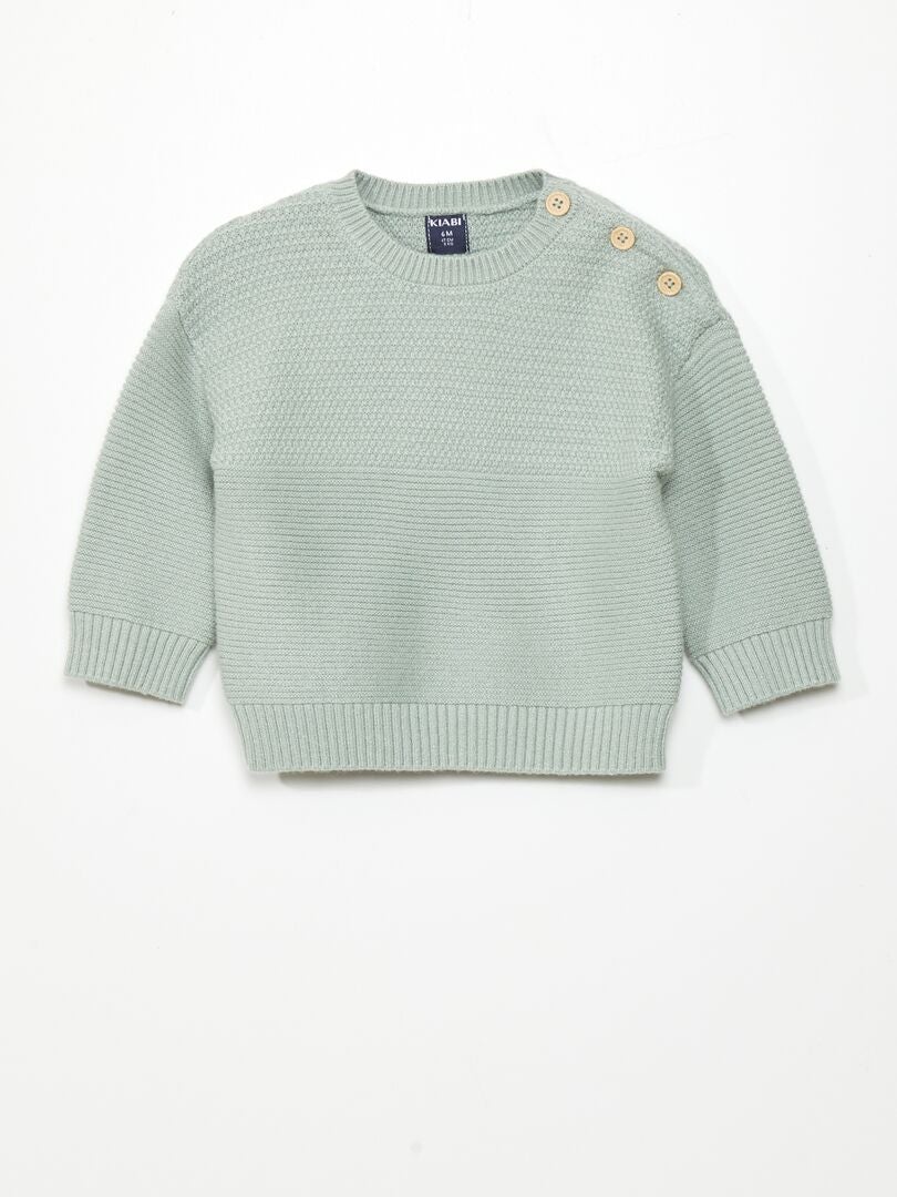 Jersey de punto con botones en el hombro - VERDE