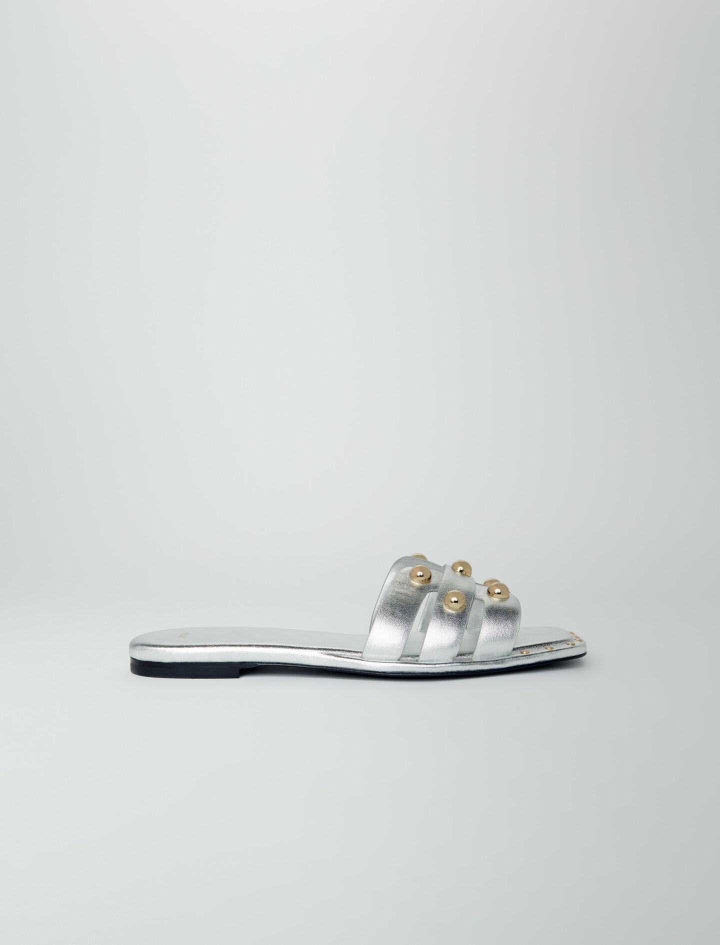 Muiltjes van leer met studs - Zilver