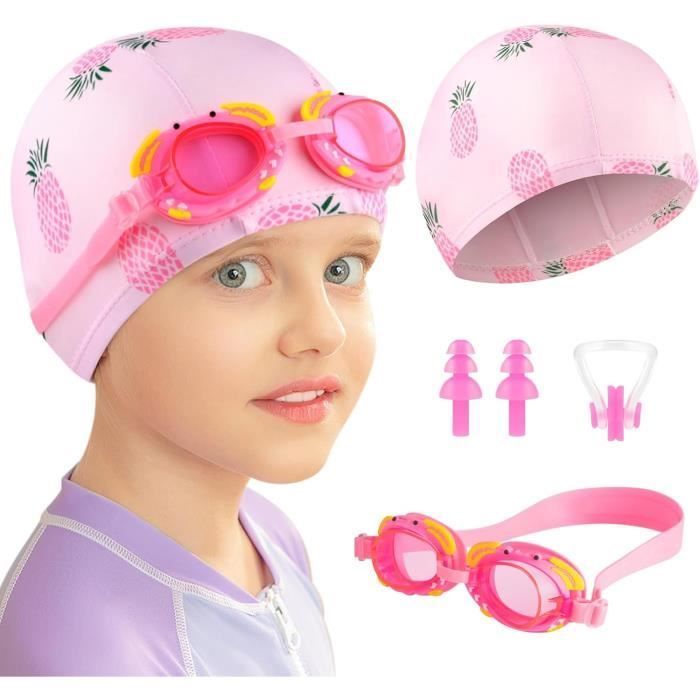 4-Piece Children's Swimming Cap Set - AQSACOKIYA - Boys and Girls Ages 5-12 - Children's Swimming Goggles Set - Pink