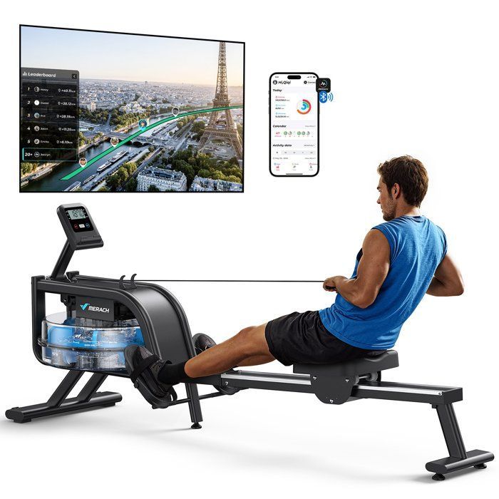 Water rower – MERACH – 15 L – 6 fill marks – Bluetooth – Zwift & Kinomap connectivity – Tablet holder – Black