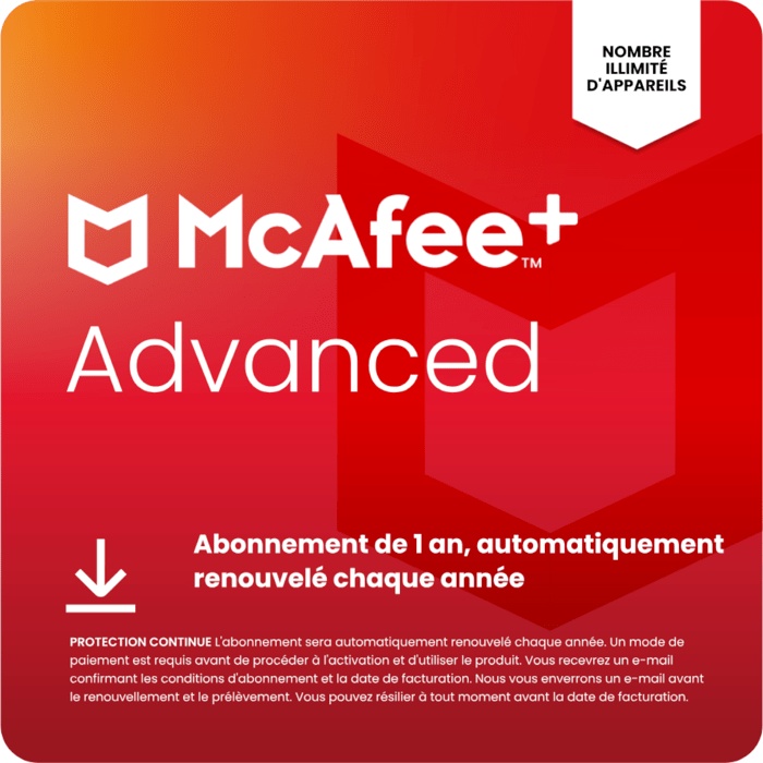 McAfee+ Advanced Individual, unlimited devices | 1-year subscription, automatic annual renewal