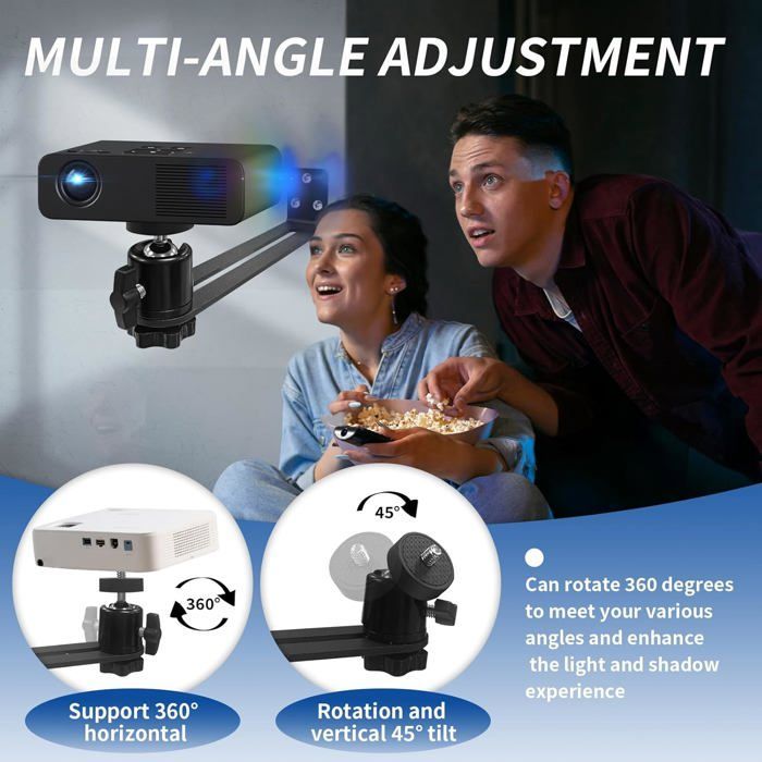 Soporte de pared para proyector de vídeo - ZGEER - Rotación de 360° - Inclinación de 45° - Acero al carbono - Soporta hasta 3 kg