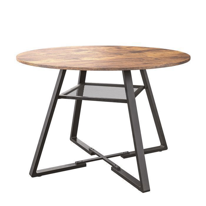 Table à manger ronde 120 x 120 cm, petite table de cuisine, table de salle à manger avec étagère pour 4 à 6 personnes, Marron