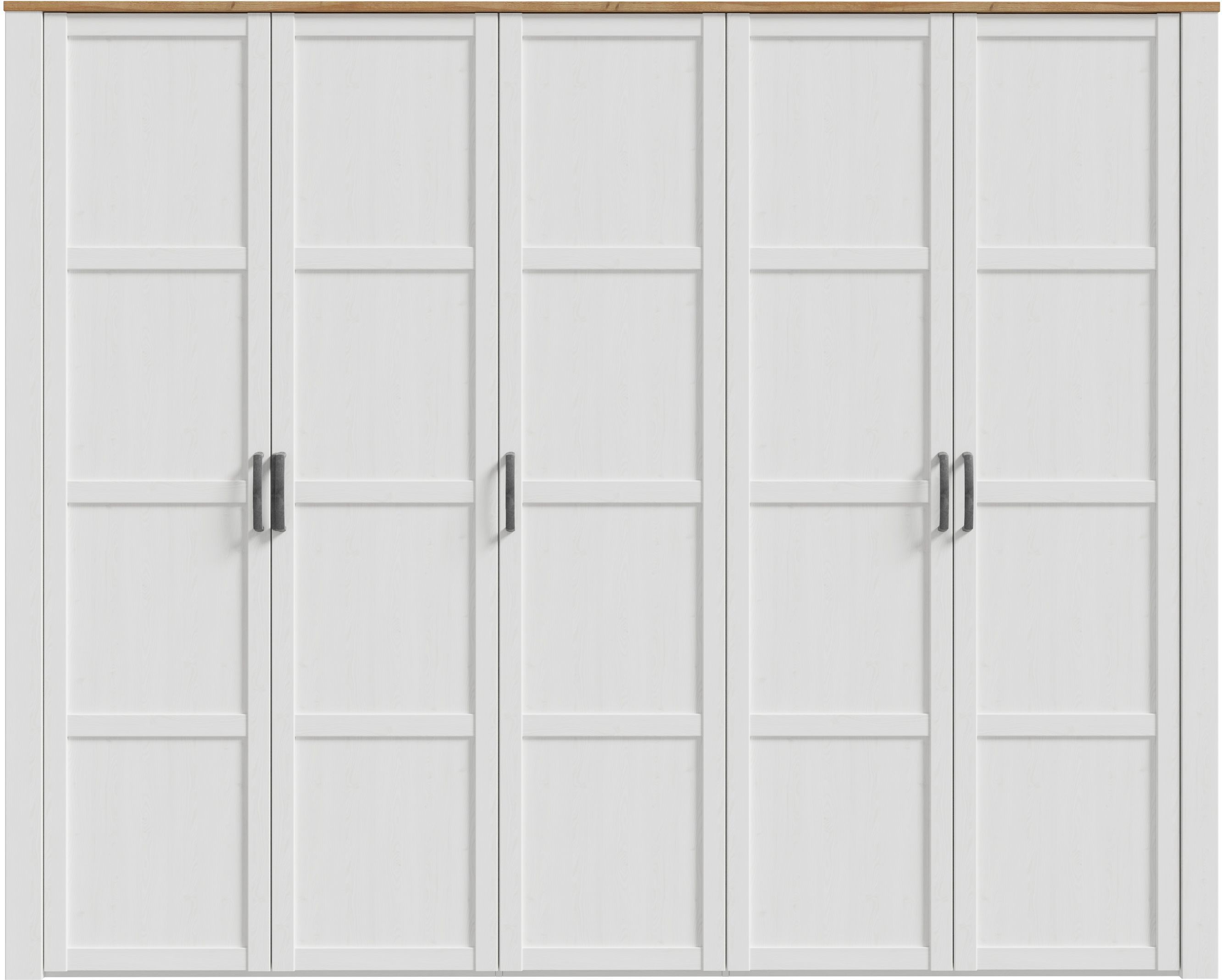 Bedroom wardrobe - BOHOL - Oak and White finish - 5 hinged doors - W265.6 x D59.6 x H214 cm