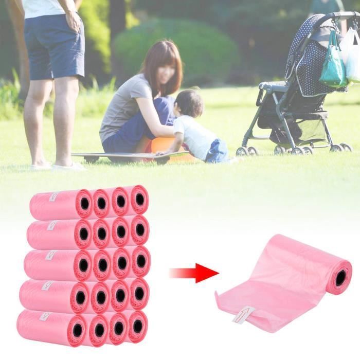 Sac à Déjections de Couche-Culotte Portatif de Bébé 5 Rouleaux Rose Jetable Sacs de Excréments pour Bébé Le Stockage Des
