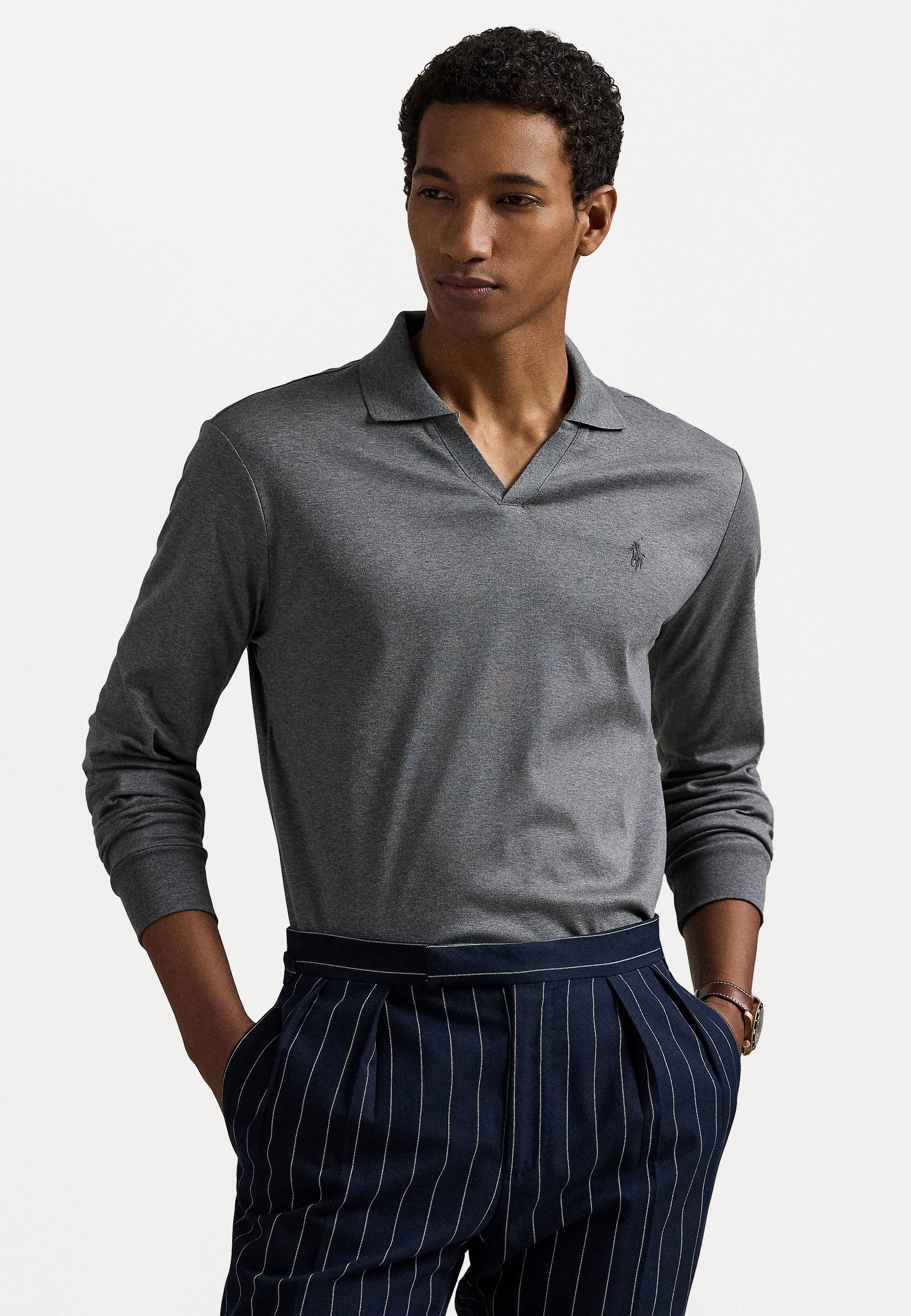 Polo Ralph Lauren CUSTOM SLIM SOFT COTTON POLO SHIRT - Maglia a maniche lunghe - grigio fortezza mélange