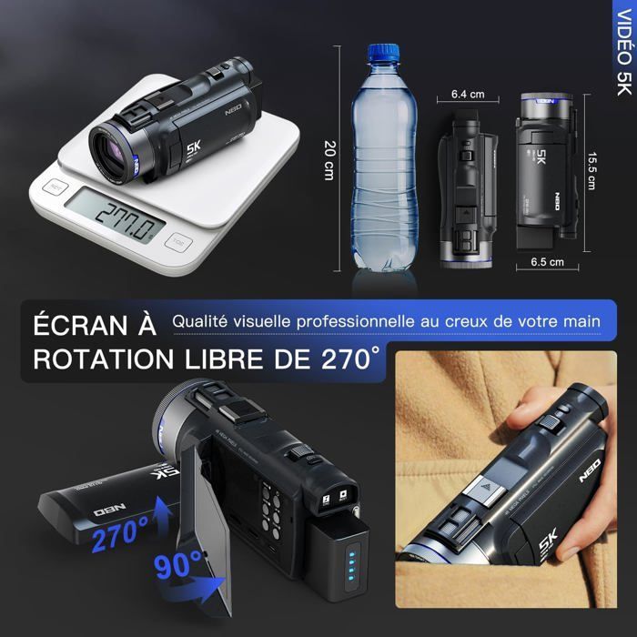 Videocamera 5K 48MP F1.8 WiFi - Schermo inclinabile a 270° e zoom 16x