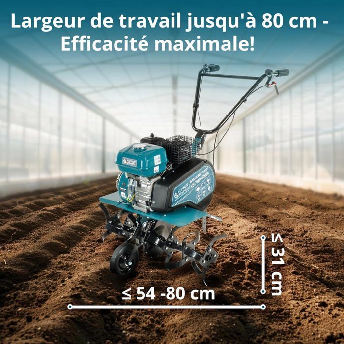 Motocultor de gasolina KS 7HP-850A con transmisión por correa y cadena, púas forjadas, ancho de trabajo ≤ 80 cm