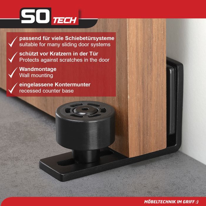 SOTECH Guida a pavimento per porte scorrevoli ST-BF-01 Guida a rulli per porte di spessore da 17 a 49 mm