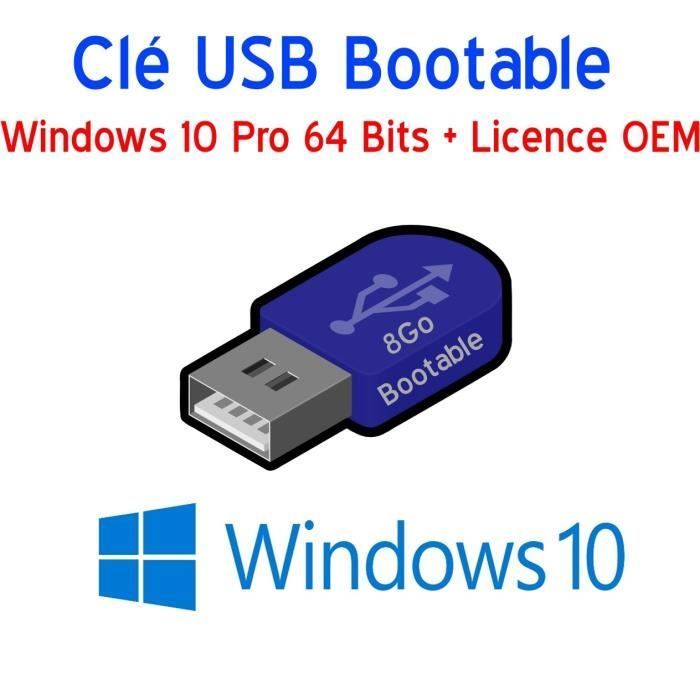 Clé USB - Windows - 10 Pro - 8 Go - USB 3.0 - Licence OEM