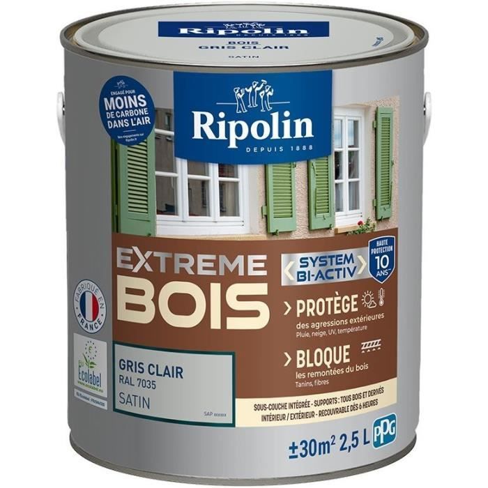 Pintura para madera de interior y exterior RIPOLIN - Gris claro RAL 7035 Satinado - 2,5 L