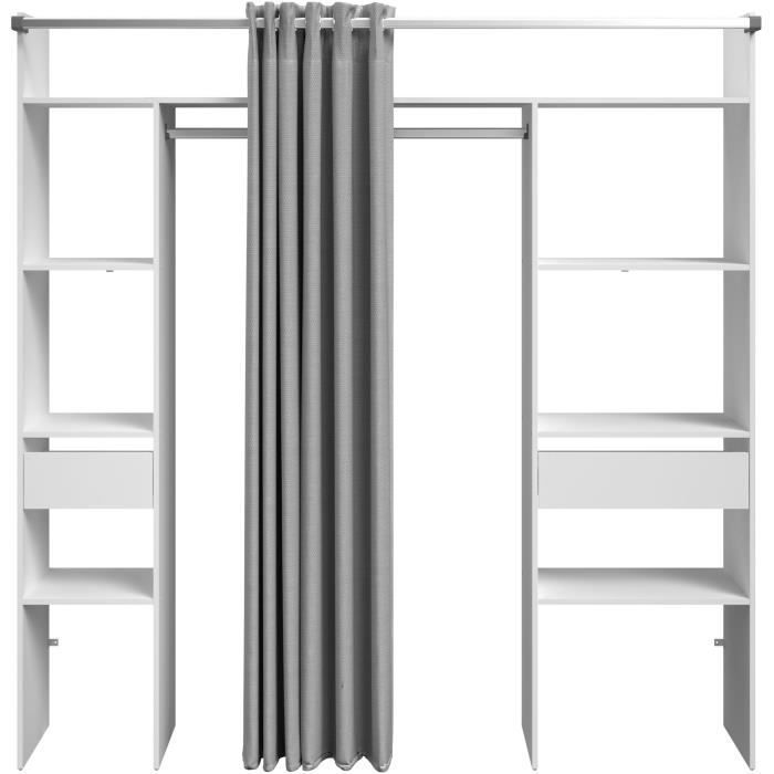 Dressing double ARTIC - L 198 x P 40 x H 203 cm - Blanc + rideau Made in France