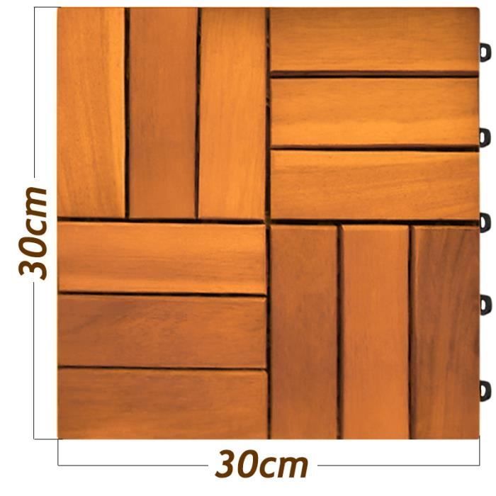 11 piastrelle per pavimentazione in legno di acacia, motivo a mosaico, 30x30 cm, ad incastro, 1 m², per balcone, giardino o uso esterno.