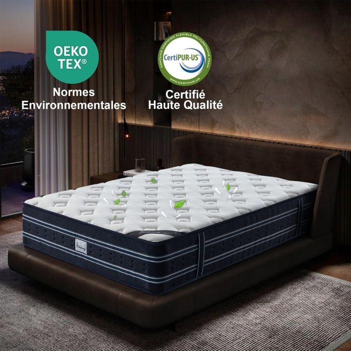 Matelas 140 x 190 Mémoire de Forme Premium, Ép 28 cm, Fermeté Moyenne, Hybride Mousse & Ressorts Ensachés, 8 Zones Ergonomique