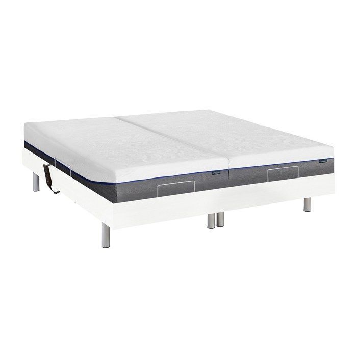 Cama eléctrica de relajación con base de láminas y colchón de espuma viscoelástica - 2 x 80 x 200 cm - Blanca - HESIODE III de YSMÉE