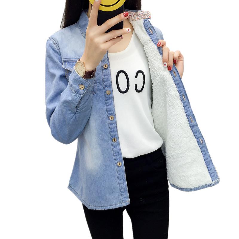 Chemise en velours denim chaud d'hiver pour femme, blouse épaisse en polaire à manches longues, vêtements d'extérieur thermiques pour femmes, hauts en jean pour filles