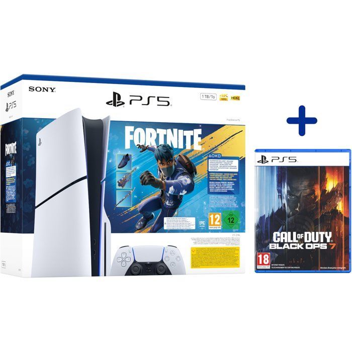 Pacchetto standard PS5 (con lettore di dischi): console PlayStation 5 (Slim) + contenuti di Fortnite Flowering Chaos + Call of Duty: Black Ops 7
