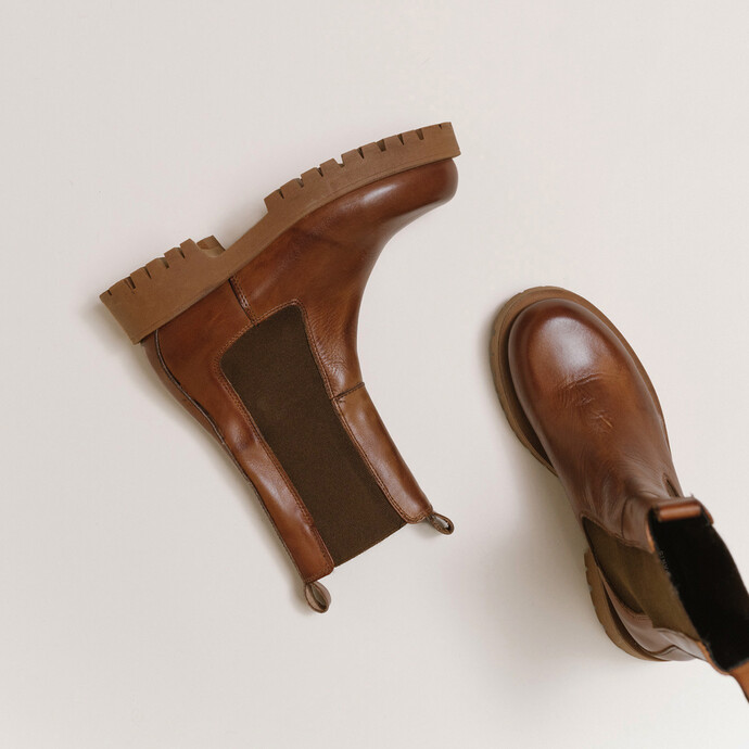 Bottines à plateformes  en cuir cognac