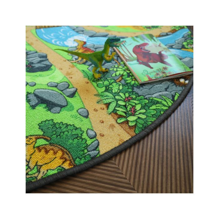 Tapis rond de jeu enfant - Circuit de voiture - Volcans et dinosaures - Ø 150 cm