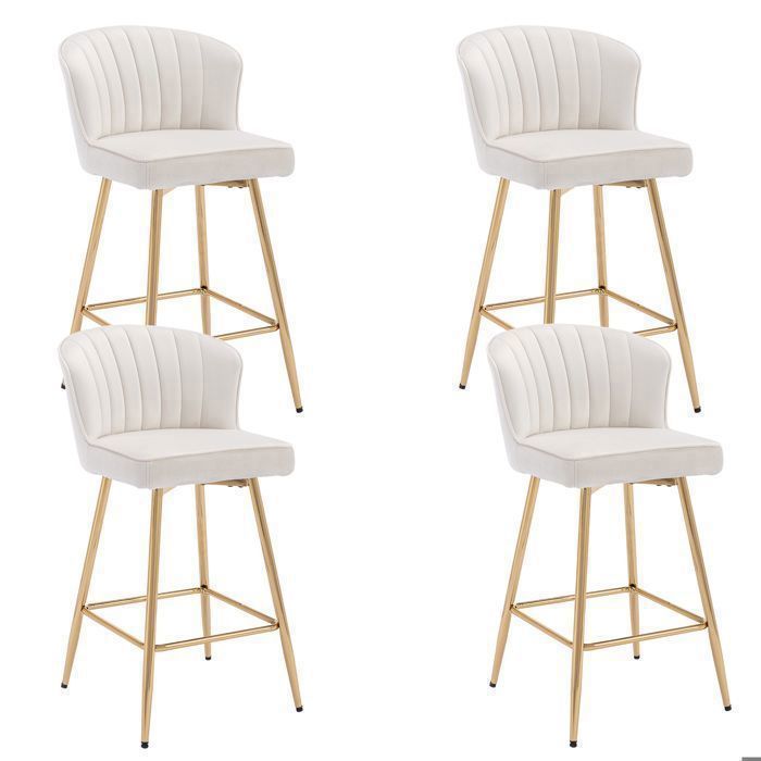 Wahson Tabouret de Bar Lot de 4 Chaise de Bar Moderne, Tabouret avec Pied Plaquée Or, Chaise Haute pour Cuisine, Velours, Beige