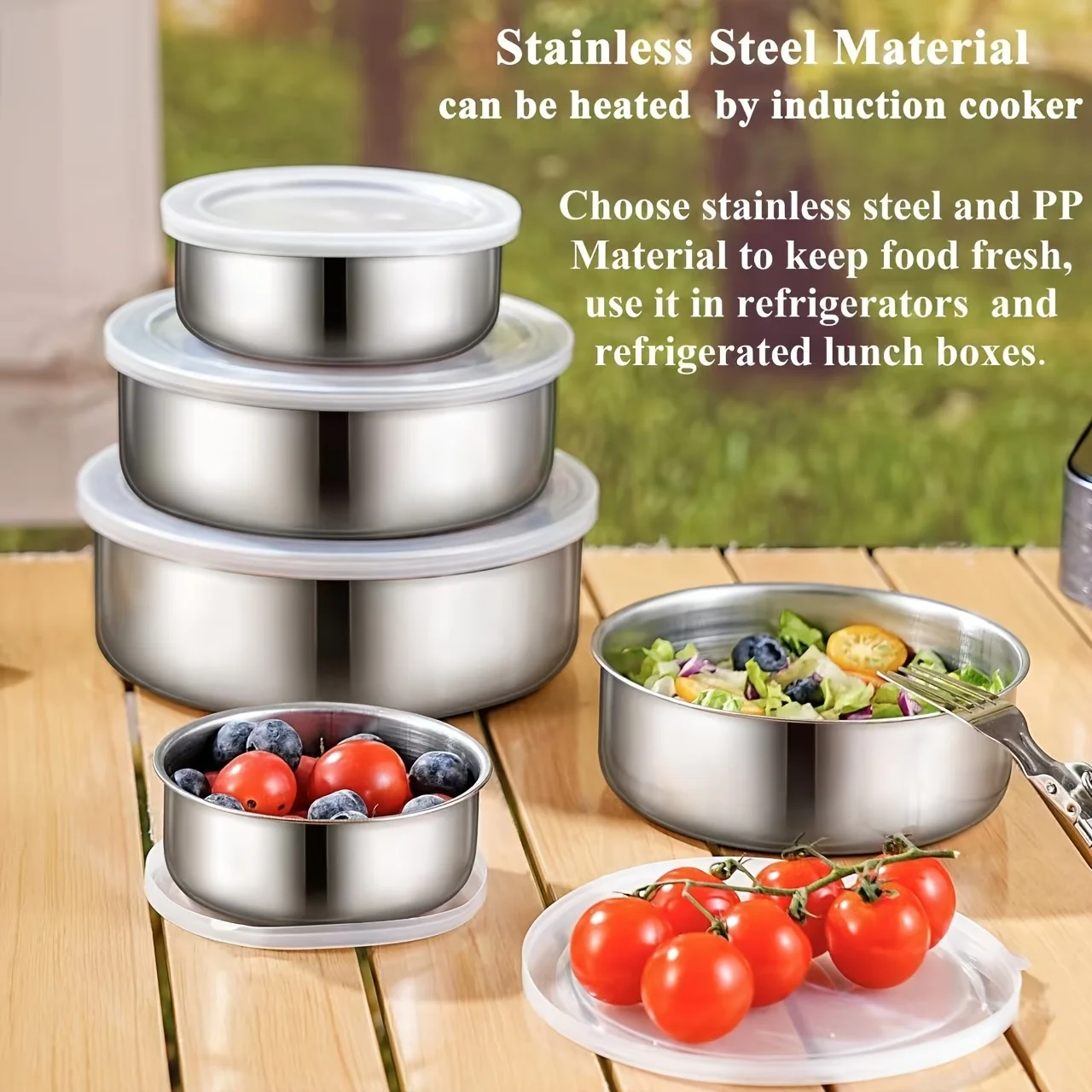 Ensemble de 5 boîtes de conservation avec couvercle, idéal pour ranger les légumes, les fruits et les accessoires de cuisine.