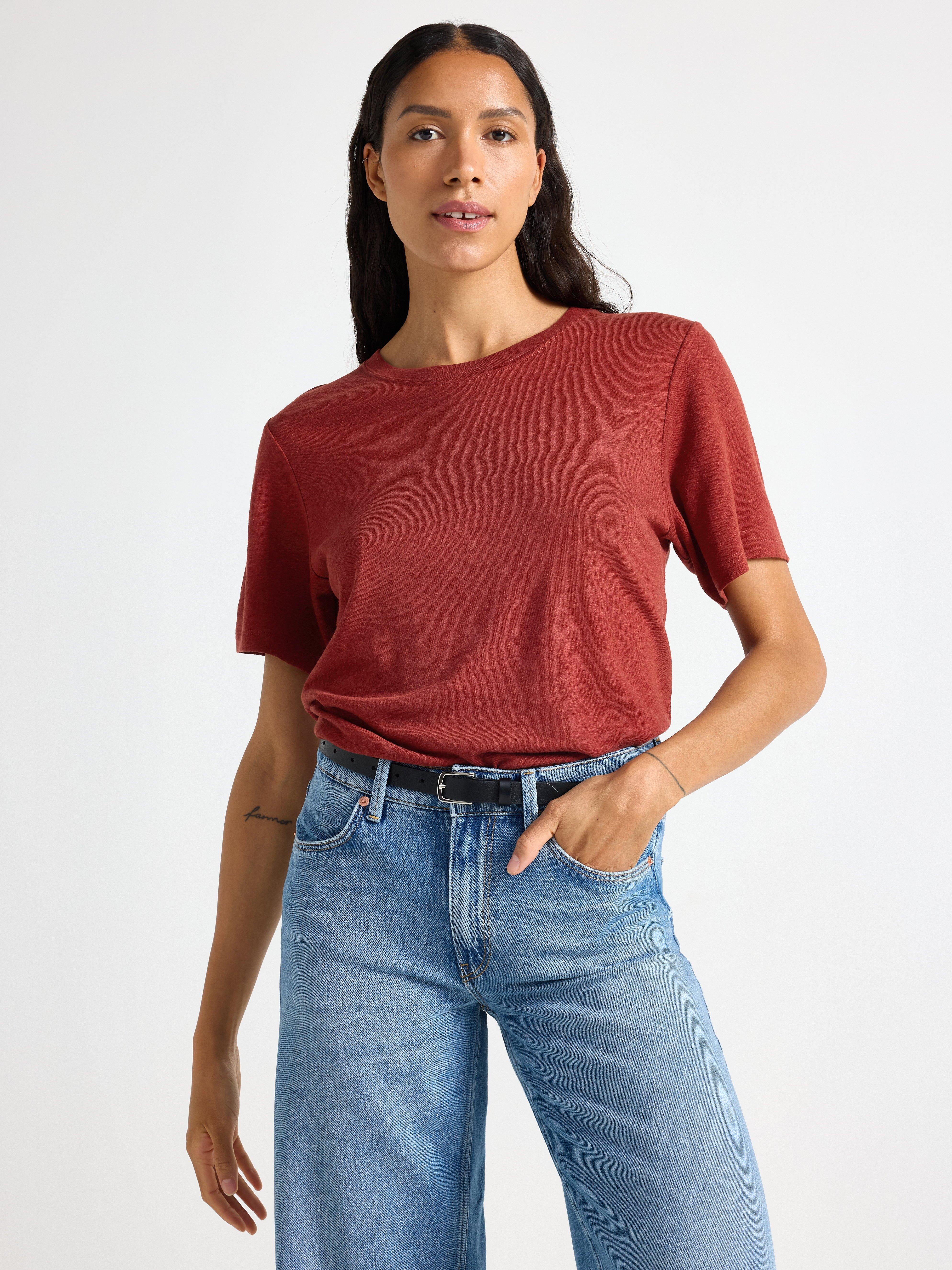 Tricou cu imprimeu de linie Roșu Prăfuit