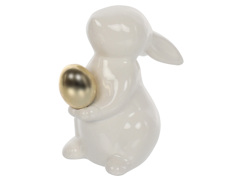 Figurka porcelanowa Zając z Jajkiem 9 cm biało-złota