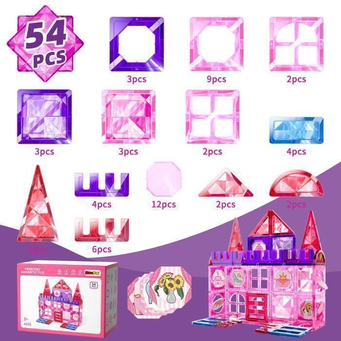 Conjunto de construção magnética com 54 peças, brinquedo educativo para crianças de 3 a 8 anos, estimula a criatividade e a lógica, presente ideal para meninos e meninas.