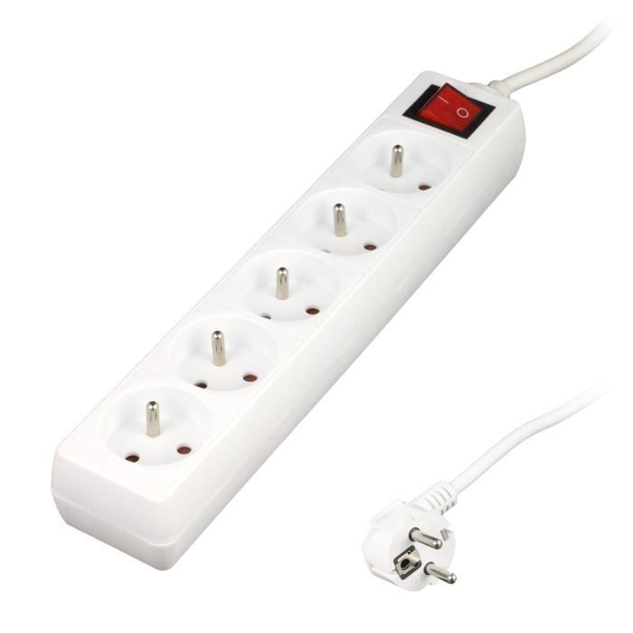 Regleta de enchufes ZENITECH de 5 tomas y 16 A con interruptor - Blanca