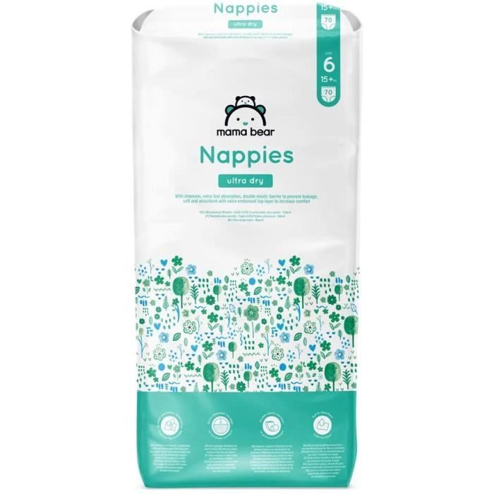 Mama Bear Brand - 140 Ultra Absorbent Baby Diapers - Size 6 (15+ kg) - New Version - 5400606983434