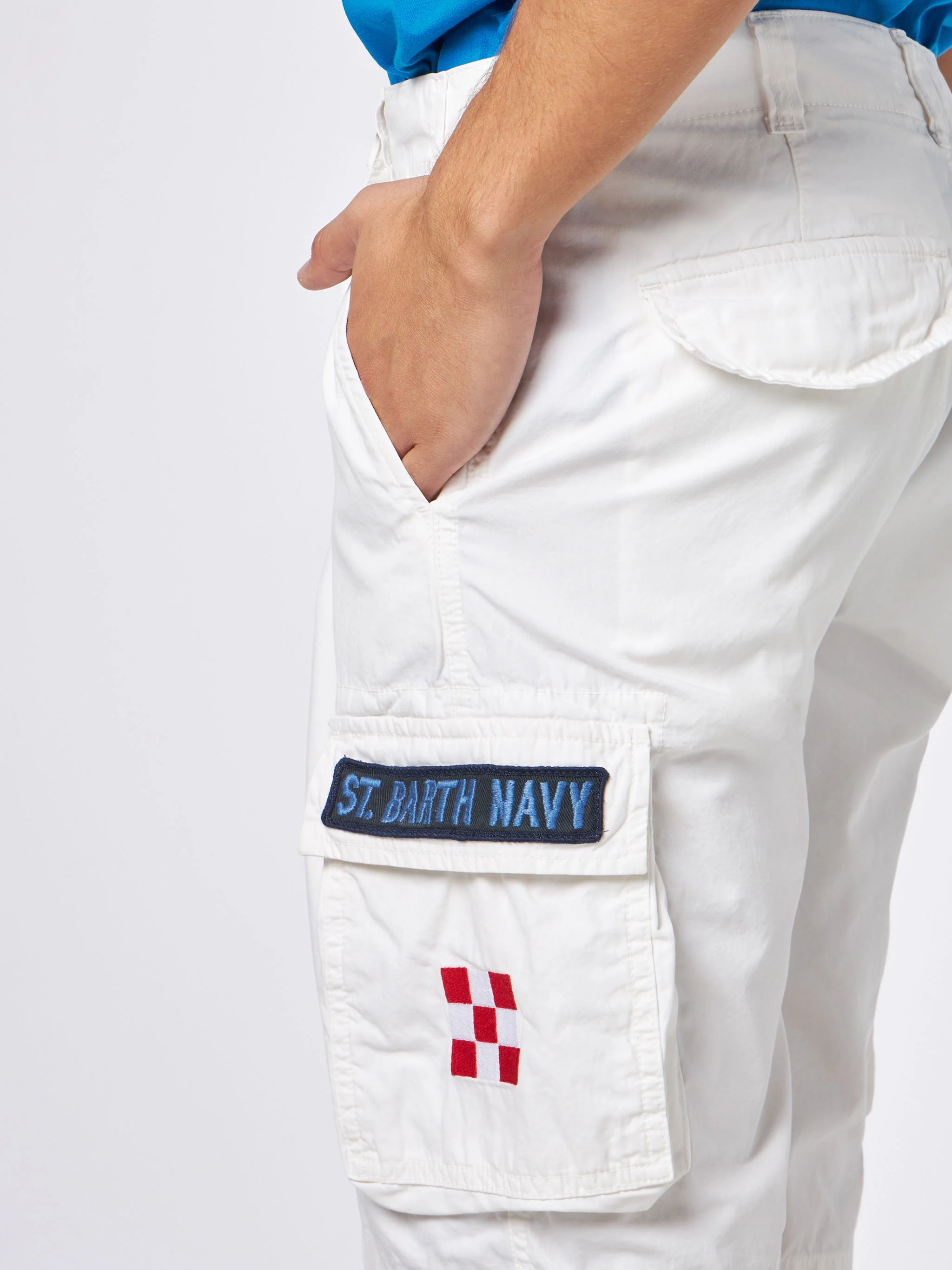 Witte katoenen cargoshorts voor heren