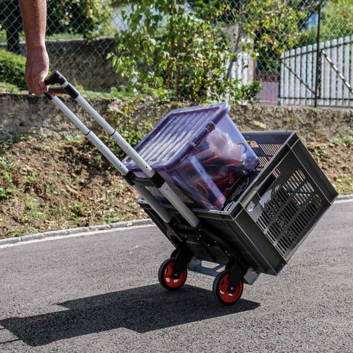 Opvouwbare steekwagen 70 kg - Aluminium - Antislip platform 39x23 cm - Hoogte 91 cm - Lekbestendige wielen met automatisch inklapsysteem