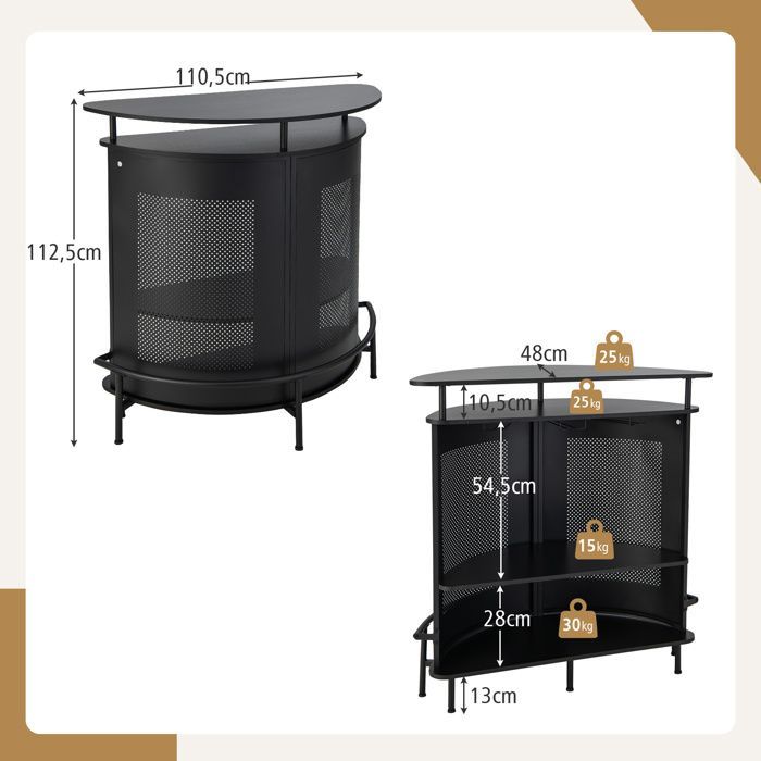 Buffet de Cuisine à 4 Niveaux COSTWAY avec Etagères, 3 Supports à Verres à Pied, Repose-pied, Table de Bar Industrielle pour Salon