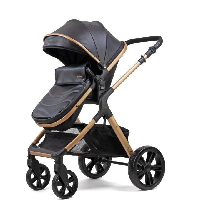 Pixini Arizona 3-in-1 Stroller - Up to 22 kg - Stroller, Carrycot, Car Seat, Bag and Numerous Accessories - Black/Gold