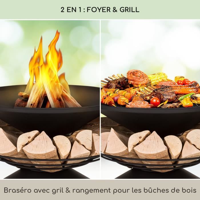 Brasero Blumfeldt Aguilera - Brasero de exterior con barbacoa - 65 cm - Acero negro