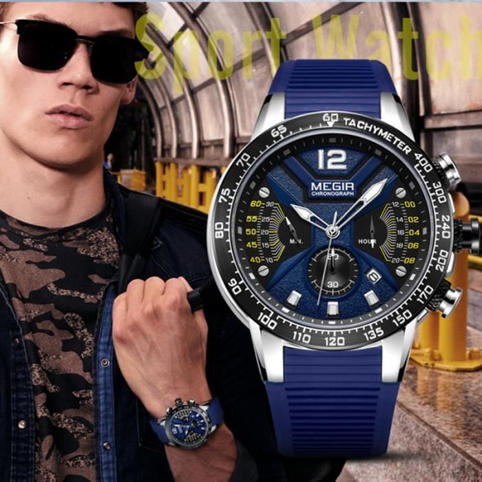 Orologio da uomo SHARPHY Cronografo di lusso, modello 2019, sportivo, impermeabile, con cinturino in silicone, calendario, colore blu, alla moda.