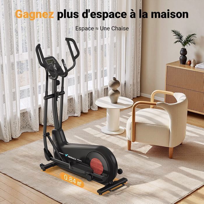 Merach home elliptical trainer, 8 resistance levels, manual adjustment, with monitor, connected app