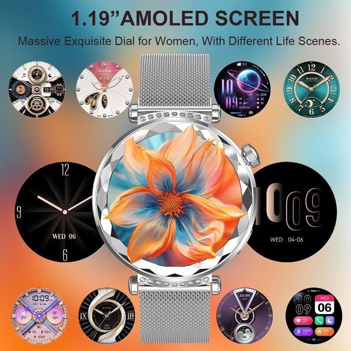 Smartwatch da donna, activity tracker per Android/iOS, schermo AMOLED da 1,19