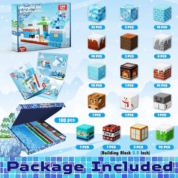 Juego de construcción magnético infantil: cubo magnético de 100 piezas para construir un mundo de nieve. Juguetes Montessori para niños de 4 años en adelante.
