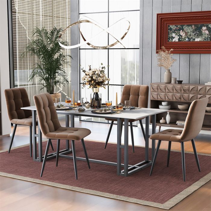 Set di 4 poltrone imbottite in velluto marrone - stile scandinavo, gambe in metallo, 44x46x86 cm