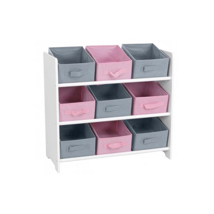 Meuble 9 paniers - 63 x 30 x 59,5 cm - MDF - Rose et gris