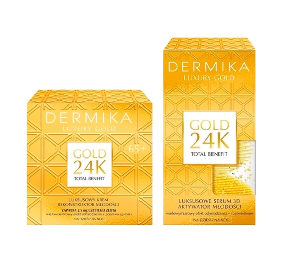 Dermika Gold 24K Total Benefit zestaw kosmetyków krem do twarzy 50 ml   serum do twarzy 60 g