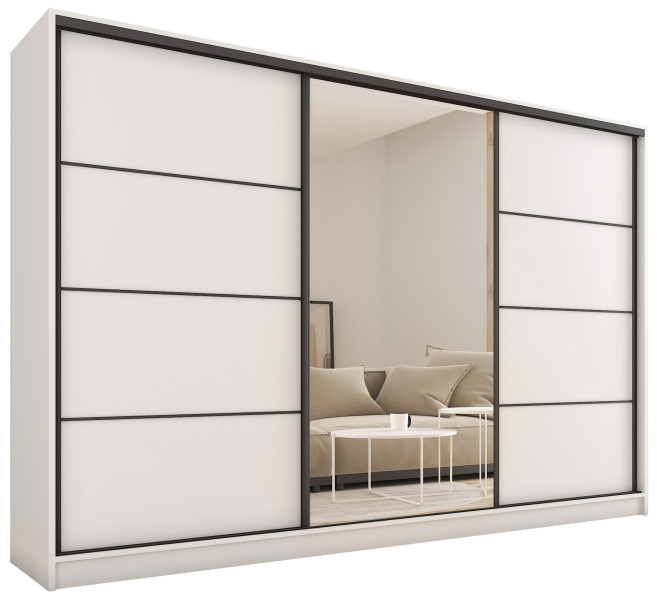 Szafa przesuwna z lustrem i szufladami 280 cm biała LOFT