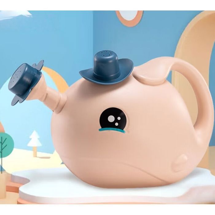 Regadera de plástico con aspersor para jardín, maceta infantil con diseño de ballena pequeña, 1,2 L, color rosa.