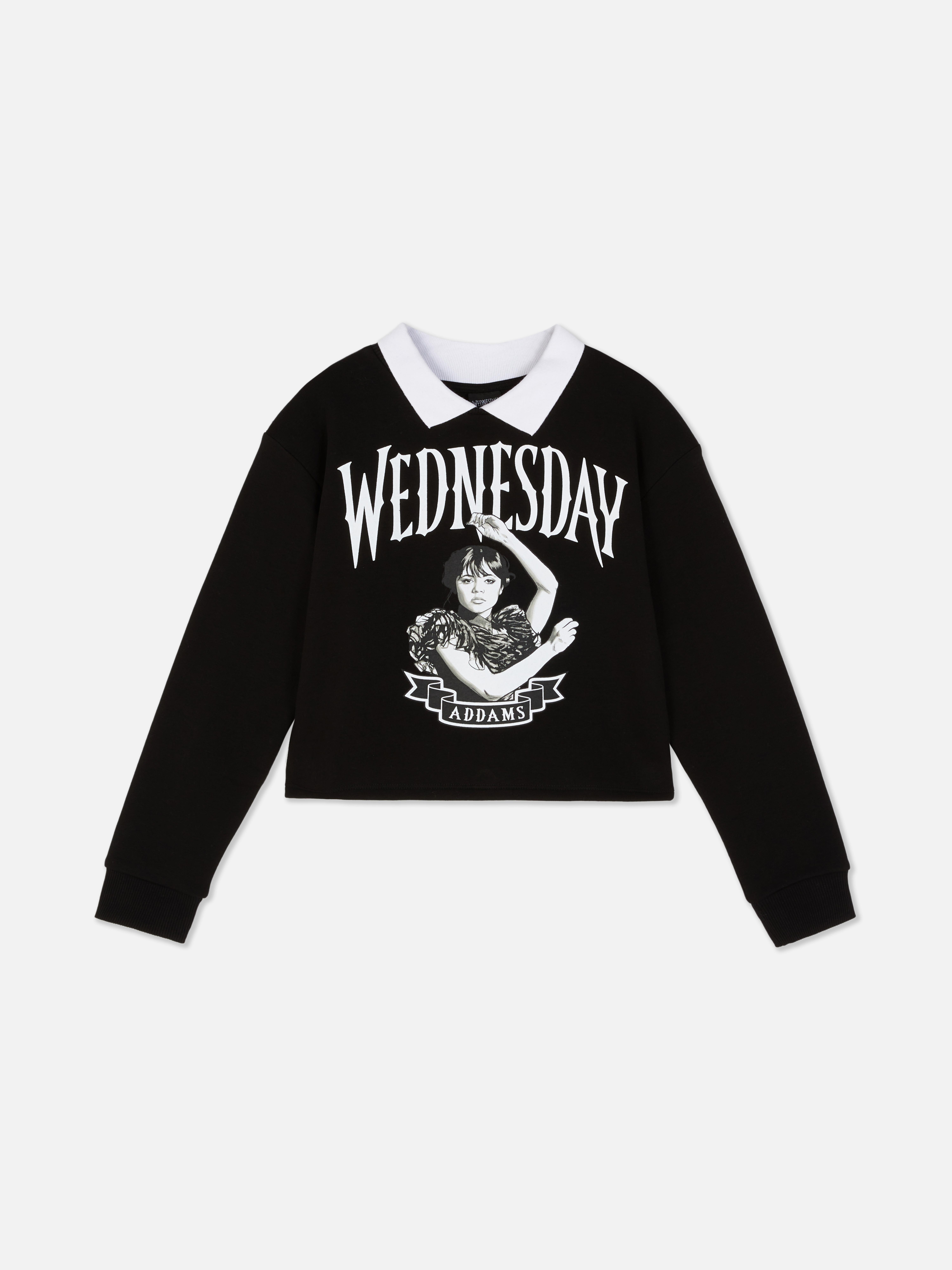 Дуксерица са крагном Wednesday Addams Дуксерица дугих рукава са контрастном крагном и принтом Wednesday Addams